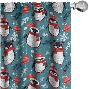 Ambesonne Christmas Window Curtains, Xmas Santa Claus Tree on Colorful Polka Dot Backdrop Gift Boxes Colorful Art, Lightweight Decor 2-Panel Set with Rod Pocket, Pair of – 28″ x 84″, Green Vermilion(Vermilion Grey and Slate Blue)