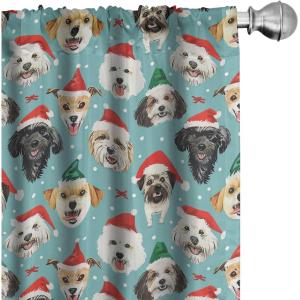 Ambesonne Christmas Window Curtains, Xmas Santa Claus Tree on Colorful Polka Dot Backdrop Gift Boxes Colorful Art, Lightweight Decor 2-Panel Set with Rod Pocket, Pair of – 28″ x 84″, Green Vermilion(Seafoam Vermilion Green)