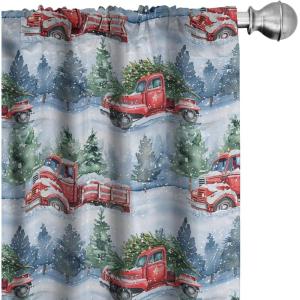 Ambesonne Christmas Window Curtains, Xmas Santa Claus Tree on Colorful Polka Dot Backdrop Gift Boxes Colorful Art, Lightweight Decor 2-Panel Set with Rod Pocket, Pair of – 28″ x 84″, Green Vermilion(Blue Grey Green Vermilion)
