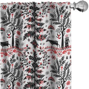 Ambesonne Christmas Window Curtains, Xmas Santa Claus Tree on Colorful Polka Dot Backdrop Gift Boxes Colorful Art, Lightweight Decor 2-Panel Set with Rod Pocket, Pair of – 28″ x 84″, Green Vermilion(Dark Coral Black White)