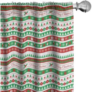 Ambesonne Christmas Window Curtains, Xmas Santa Claus Tree on Colorful Polka Dot Backdrop Gift Boxes Colorful Art, Lightweight Decor 2-Panel Set with Rod Pocket, Pair of – 28″ x 84″, Green Vermilion(Apple Green White)