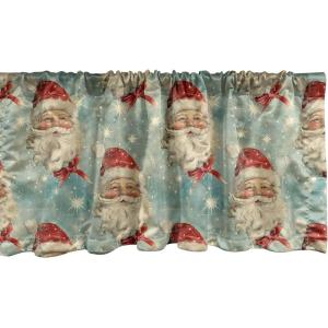 Ambesonne Christmas Window Valance, Tree Branches Spruce Leaves Balls Bells Cones Poinsettia Flowers Mistletoe Berry, Curtain Valance for Kitchen Bedroom Decor with Rod Pocket, 54″ X 18″, Ruby Green(Dark Pink Pale Blue)