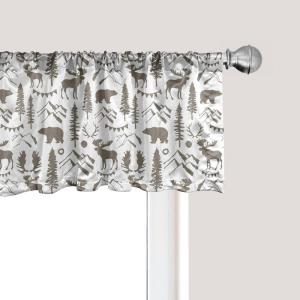 Ambesonne Christmas Window Valance, Tree Branches Spruce Leaves Balls Bells Cones Poinsettia Flowers Mistletoe Berry, Curtain Valance for Kitchen Bedroom Decor with Rod Pocket, 54″ X 18″, Ruby Green(Taupe White)