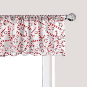 Ambesonne Christmas Window Valance, Tree Branches Spruce Leaves Balls Bells Cones Poinsettia Flowers Mistletoe Berry, Curtain Valance for Kitchen Bedroom Decor with Rod Pocket, 54″ X 18″, Ruby Green(Vermilion White)