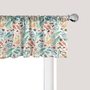 Ambesonne Christmas Window Valance, Tree Branches Spruce Leaves Balls Bells Cones Poinsettia Flowers Mistletoe Berry, Curtain Valance for Kitchen Bedroom Decor with Rod Pocket, 54″ X 18″, Ruby Green(Ivory and Multicolor)