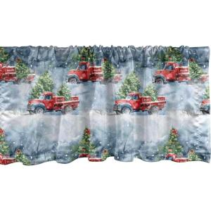 Ambesonne Christmas Window Valance, Tree Branches Spruce Leaves Balls Bells Cones Poinsettia Flowers Mistletoe Berry, Curtain Valance for Kitchen Bedroom Decor with Rod Pocket, 54″ X 18″, Ruby Green(Hot Pink Pale Grey and Green)