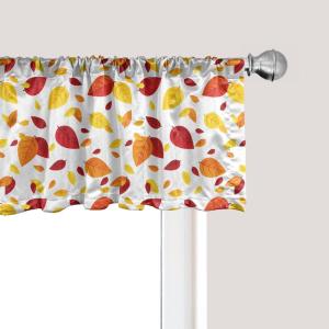 Ambesonne Christmas Window Valance, Tree Branches Spruce Leaves Balls Bells Cones Poinsettia Flowers Mistletoe Berry, Curtain Valance for Kitchen Bedroom Decor with Rod Pocket, 54″ X 18″, Ruby Green(Red Orange Yellow)