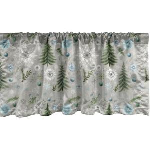 Ambesonne Christmas Window Valance, Tree Branches Spruce Leaves Balls Bells Cones Poinsettia Flowers Mistletoe Berry, Curtain Valance for Kitchen Bedroom Decor with Rod Pocket, 54″ X 18″, Ruby Green(Pale Sage Green and Seafoam)