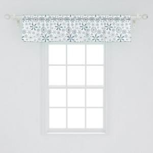 Ambesonne Christmas Window Valance, Tree Branches Spruce Leaves Balls Bells Cones Poinsettia Flowers Mistletoe Berry, Curtain Valance for Kitchen Bedroom Decor with Rod Pocket, 54″ X 18″, Ruby Green(Teal White)