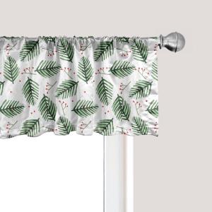 Ambesonne Christmas Window Valance, Tree Branches Spruce Leaves Balls Bells Cones Poinsettia Flowers Mistletoe Berry, Curtain Valance for Kitchen Bedroom Decor with Rod Pocket, 54″ X 18″, Ruby Green(Hunter Green and White)