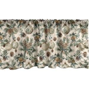 Ambesonne Christmas Window Valance, Tree Branches Spruce Leaves Balls Bells Cones Poinsettia Flowers Mistletoe Berry, Curtain Valance for Kitchen Bedroom Decor with Rod Pocket, 54″ X 18″, Ruby Green(Brown Green and Blue)
