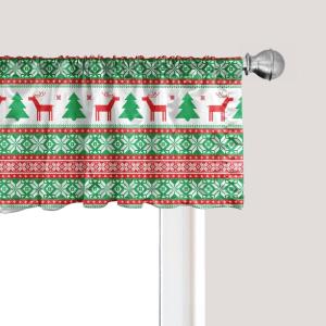 Ambesonne Christmas Window Valance, Tree Branches Spruce Leaves Balls Bells Cones Poinsettia Flowers Mistletoe Berry, Curtain Valance for Kitchen Bedroom Decor with Rod Pocket, 54″ X 18″, Ruby Green(Green Vermilion)