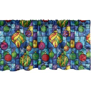 Ambesonne Christmas Window Valance, Tree Branches Spruce Leaves Balls Bells Cones Poinsettia Flowers Mistletoe Berry, Curtain Valance for Kitchen Bedroom Decor with Rod Pocket, 54″ X 18″, Ruby Green(Apple Green and Multicolor)