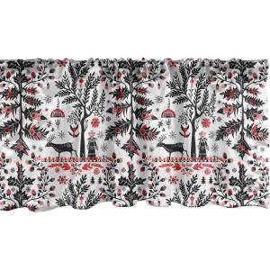 Ambesonne Christmas Window Valance, Tree Branches Spruce Leaves Balls Bells Cones Poinsettia Flowers Mistletoe Berry, Curtain Valance for Kitchen Bedroom Decor with Rod Pocket, 54″ X 18″, Ruby Green(Dark Coral Black White)