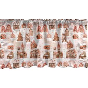 Ambesonne Christmas Window Valance, Tree Branches Spruce Leaves Balls Bells Cones Poinsettia Flowers Mistletoe Berry, Curtain Valance for Kitchen Bedroom Decor with Rod Pocket, 54″ X 18″, Ruby Green(Blush Cinnamon Brown)