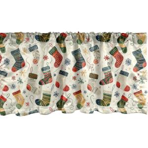 Ambesonne Christmas Window Valance, Tree Branches Spruce Leaves Balls Bells Cones Poinsettia Flowers Mistletoe Berry, Curtain Valance for Kitchen Bedroom Decor with Rod Pocket, 54″ X 18″, Ruby Green(Dark Coral Teal Blue Grey)