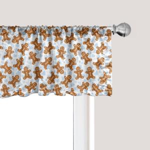 Ambesonne Christmas Window Valance, Tree Branches Spruce Leaves Balls Bells Cones Poinsettia Flowers Mistletoe Berry, Curtain Valance for Kitchen Bedroom Decor with Rod Pocket, 54″ X 18″, Ruby Green(Pale Caramel Pale Blue)
