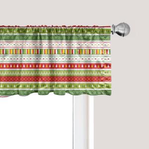 Ambesonne Christmas Window Valance, Tree Branches Spruce Leaves Balls Bells Cones Poinsettia Flowers Mistletoe Berry, Curtain Valance for Kitchen Bedroom Decor with Rod Pocket, 54″ X 18″, Ruby Green(Lime Green Yellow Red)