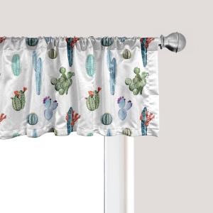Ambesonne Christmas Window Valance, Tree Branches Spruce Leaves Balls Bells Cones Poinsettia Flowers Mistletoe Berry, Curtain Valance for Kitchen Bedroom Decor with Rod Pocket, 54″ X 18″, Ruby Green(Blue and Green)