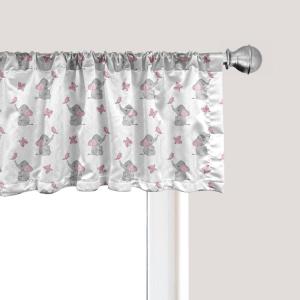 Ambesonne Christmas Window Valance, Tree Branches Spruce Leaves Balls Bells Cones Poinsettia Flowers Mistletoe Berry, Curtain Valance for Kitchen Bedroom Decor with Rod Pocket, 54″ X 18″, Ruby Green(Pale Pink White Grey)