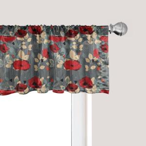 Ambesonne Christmas Window Valance, Tree Branches Spruce Leaves Balls Bells Cones Poinsettia Flowers Mistletoe Berry, Curtain Valance for Kitchen Bedroom Decor with Rod Pocket, 54″ X 18″, Ruby Green(Grey Red Beige)