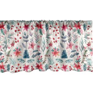 Ambesonne Christmas Window Valance, Tree Branches Spruce Leaves Balls Bells Cones Poinsettia Flowers Mistletoe Berry, Curtain Valance for Kitchen Bedroom Decor with Rod Pocket, 54″ X 18″, Ruby Green(Hot Pink and Pale Petrol Blue)