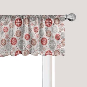 Ambesonne Christmas Window Valance, Tree Branches Spruce Leaves Balls Bells Cones Poinsettia Flowers Mistletoe Berry, Curtain Valance for Kitchen Bedroom Decor with Rod Pocket, 54″ X 18″, Ruby Green(Ruby Pale Grey)