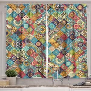 Ambesonne Cinco de Mayo Kitchen Curtains, Mexican Serape Colorful Stripes Vertical Lines Latino Design Illustration, Window Drapes 2 Panel Set for Kitchen Cafe Decor, 55″ x 39″, Red Green(Blue and Cream)