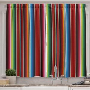 Ambesonne Cinco de Mayo Kitchen Curtains, Mexican Serape Colorful Stripes Vertical Lines Latino Design Illustration, Window Drapes 2 Panel Set for Kitchen Cafe Decor, 55″ x 39″, Red Green(Red Green)