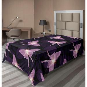 Ambesonne Damask Flat Sheet, Simple Design Neutral Colors Floral Boho Artwork on Darkened Backdrop, Soft Comfortable Top Sheet Decorative Bedding 1 Piece, California King, Charcoal Grey Grey Teal(Pale Lilac Dark Purple)