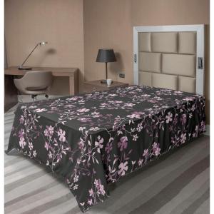 Ambesonne Damask Flat Sheet, Simple Design Neutral Colors Floral Boho Artwork on Darkened Backdrop, Soft Comfortable Top Sheet Decorative Bedding 1 Piece, California King, Charcoal Grey Grey Teal(Mauve Rose Charcoal Grey)