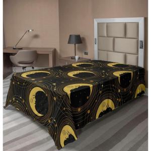 Ambesonne Damask Flat Sheet, Simple Design Neutral Colors Floral Boho Artwork on Darkened Backdrop, Soft Comfortable Top Sheet Decorative Bedding 1 Piece, California King, Charcoal Grey Grey Teal(Pale Earth Yellow Mustard)