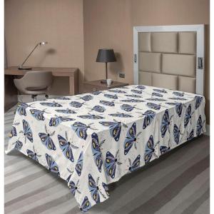 Ambesonne Damask Flat Sheet, Simple Design Neutral Colors Floral Boho Artwork on Darkened Backdrop, Soft Comfortable Top Sheet Decorative Bedding 1 Piece, California King, Charcoal Grey Grey Teal(Dark Sky Blue Off White)