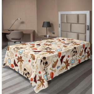 Ambesonne Damask Flat Sheet, Simple Design Neutral Colors Floral Boho Artwork on Darkened Backdrop, Soft Comfortable Top Sheet Decorative Bedding 1 Piece, California King, Charcoal Grey Grey Teal(Cream Vermilion Camel)
