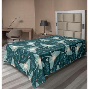 Ambesonne Damask Flat Sheet, Simple Design Neutral Colors Floral Boho Artwork on Darkened Backdrop, Soft Comfortable Top Sheet Decorative Bedding 1 Piece, California King, Charcoal Grey Grey Teal(Almond Green Petrol Blue)