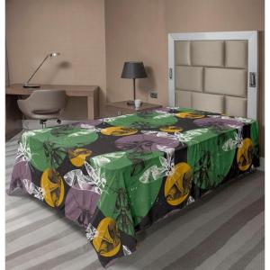 Ambesonne Damask Flat Sheet, Simple Design Neutral Colors Floral Boho Artwork on Darkened Backdrop, Soft Comfortable Top Sheet Decorative Bedding 1 Piece, California King, Charcoal Grey Grey Teal(Orange Pale Lilac)