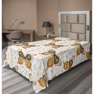 Ambesonne Damask Flat Sheet, Simple Design Neutral Colors Floral Boho Artwork on Darkened Backdrop, Soft Comfortable Top Sheet Decorative Bedding 1 Piece, California King, Charcoal Grey Grey Teal(Pale Coffee and Off White)
