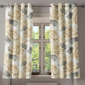 Ambesonne Delicate Roses Grommet Curtain, Retro Themed Garden Scene Flowers Vintage with Neutral Colors, Decorative 2-Panel Window Drapes for Bedroom Living Room, 50″ x 84″, Pale Peach Pale Grey Dust(Pale Peach Pale Grey Dust)