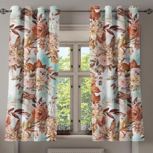 Ambesonne Delicate Roses Grommet Curtain, Retro Themed Garden Scene Flowers Vintage with Neutral Colors, Decorative 2-Panel Window Drapes for Bedroom Living Room, 50″ x 84″, Pale Peach Pale Grey Dust(Burnt Orange Paprika Ecru)