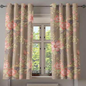 Ambesonne Delicate Roses Grommet Curtain, Retro Themed Garden Scene Flowers Vintage with Neutral Colors, Decorative 2-Panel Window Drapes for Bedroom Living Room, 50″ x 84″, Pale Peach Pale Grey Dust(Pale Yellow Green Coral)