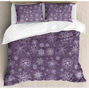Ambesonne Eggplant Duvet Cover Set, Christmas Inspired Flowers Snowflakes and Swirls in a Violet Delicate Environment, Decorative 3 Piece Bedding Set with 2 Pillow Shams, King Size, Violet