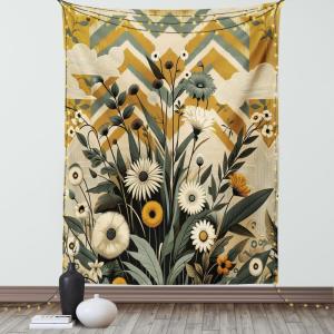 Ambesonne Eucalyptus Leaves Tapestry, Gloomy Love of Nature on Neutral Watercolor Art Background, Wall Hanging for Bedroom Living Room Dorm Decor, 40″ X 60″, Mustard and Reseda Green(Amber Laurel Green)