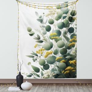Ambesonne Eucalyptus Leaves Tapestry, Gloomy Love of Nature on Neutral Watercolor Art Background, Wall Hanging for Bedroom Living Room Dorm Decor, 40″ X 60″, Mustard and Reseda Green(Mustard and Peacock Green)