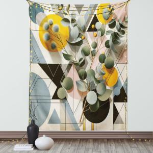 Ambesonne Eucalyptus Leaves Tapestry, Gloomy Love of Nature on Neutral Watercolor Art Background, Wall Hanging for Bedroom Living Room Dorm Decor, 40″ X 60″, Mustard and Reseda Green(Orange Blue Grey Peach)