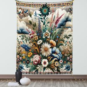Ambesonne Eucalyptus Leaves Tapestry, Gloomy Love of Nature on Neutral Watercolor Art Background, Wall Hanging for Bedroom Living Room Dorm Decor, 40″ X 60″, Mustard and Reseda Green(Dark Tan Multicolor)