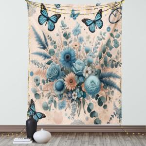 Ambesonne Eucalyptus Leaves Tapestry, Gloomy Love of Nature on Neutral Watercolor Art Background, Wall Hanging for Bedroom Living Room Dorm Decor, 40″ X 60″, Mustard and Reseda Green(Blush and Sea Blue)
