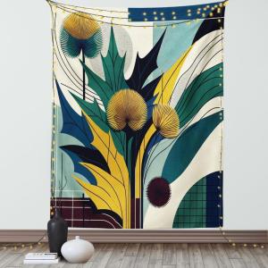Ambesonne Eucalyptus Leaves Tapestry, Gloomy Love of Nature on Neutral Watercolor Art Background, Wall Hanging for Bedroom Living Room Dorm Decor, 40″ X 60″, Mustard and Reseda Green(Teal Mustard Blue)