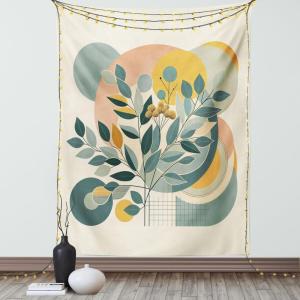 Ambesonne Eucalyptus Leaves Tapestry, Gloomy Love of Nature on Neutral Watercolor Art Background, Wall Hanging for Bedroom Living Room Dorm Decor, 40″ X 60″, Mustard and Reseda Green(Orange Dark Sea Green)