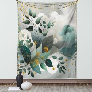 Ambesonne Eucalyptus Leaves Tapestry, Gloomy Love of Nature on Neutral Watercolor Art Background, Wall Hanging for Bedroom Living Room Dorm Decor, 40″ X 60″, Mustard and Reseda Green(Dark Sea Green Grey Teal)