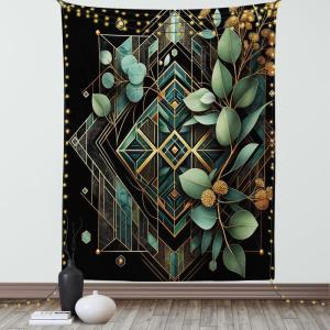 Ambesonne Eucalyptus Leaves Tapestry, Gloomy Love of Nature on Neutral Watercolor Art Background, Wall Hanging for Bedroom Living Room Dorm Decor, 40″ X 60″, Mustard and Reseda Green(Black Laurel Green Amber)